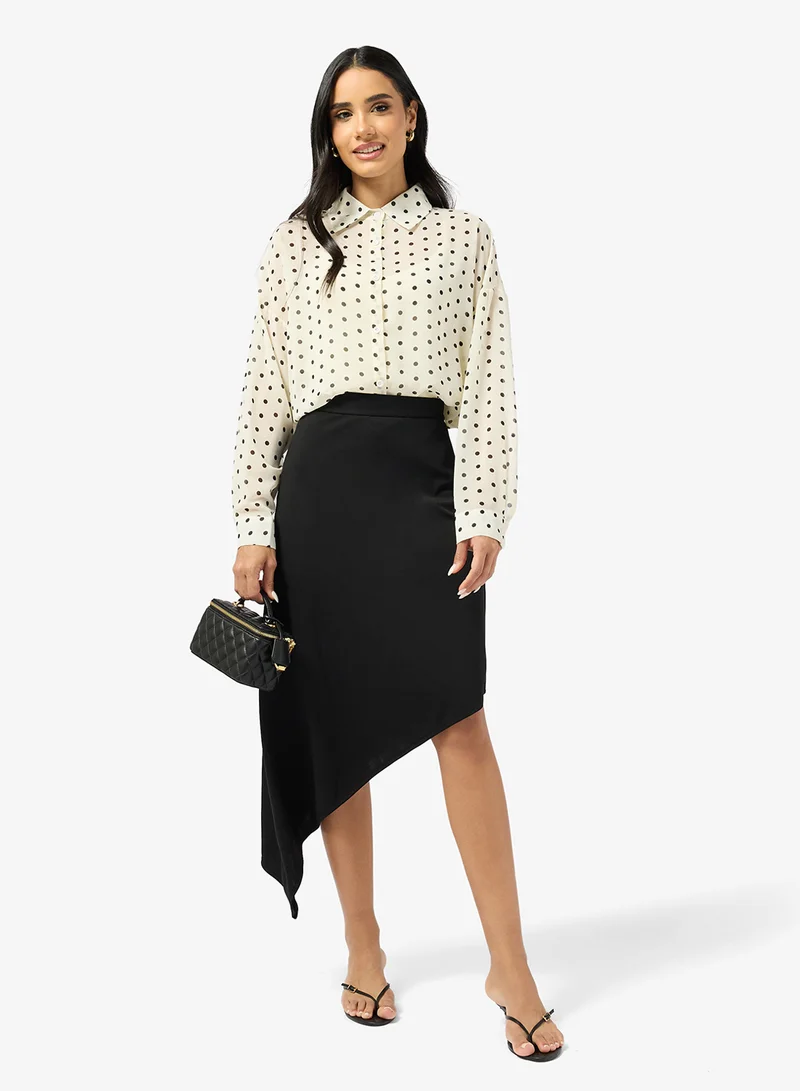 جينجر Polka Dot Button Down Sheer Shirt